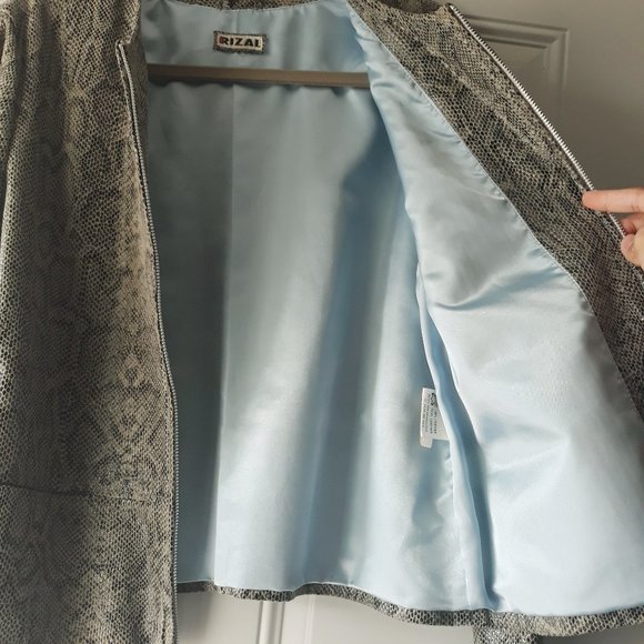 Rizal Snakeskin Leather Full Zip Career Blazer Made in France Office Jacket Sz L - Picture 5 of 12